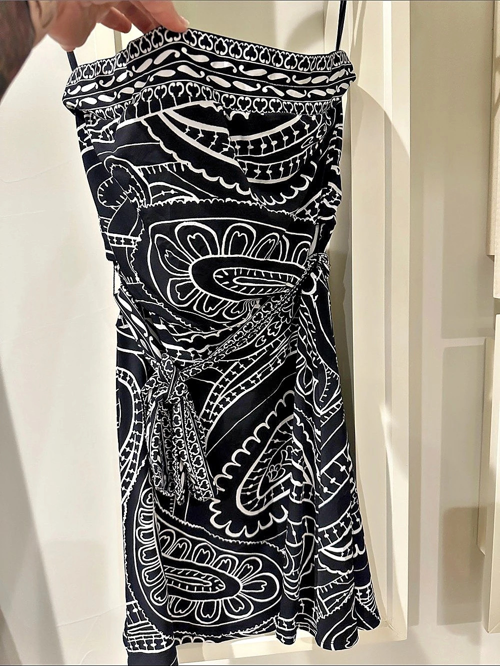 White House Black Market Paisley Midi Strapless Dress in Black & White Size S